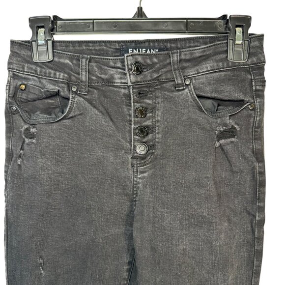 Enjean Black Skinny Jeans Pants Distressed Ripped Goth Punk Oi Emo Grunge Sz 5 - Picture 2 of 6